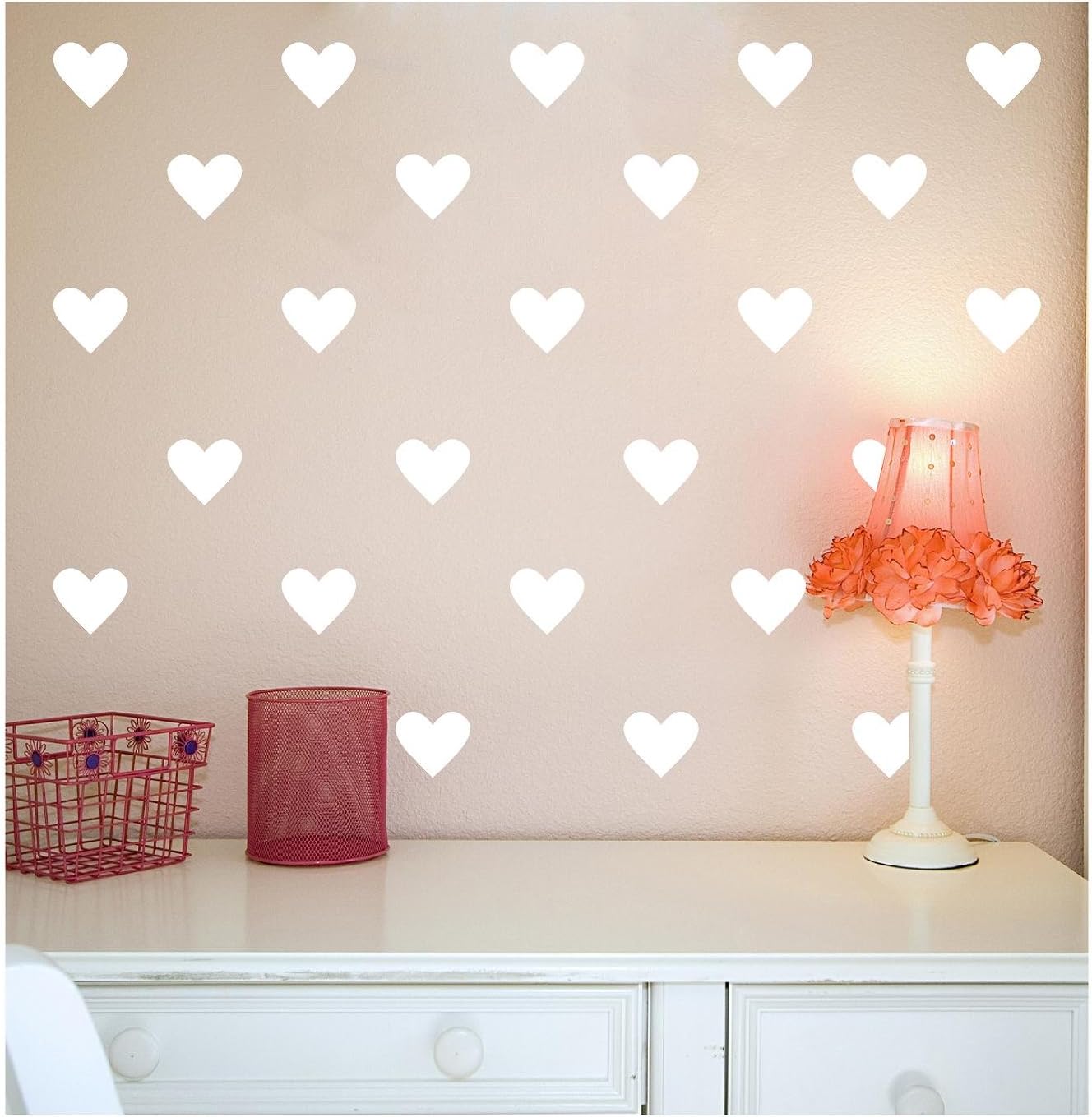 Hearts 4" Set of 39 wall pattern decal vinyl stickers (White)