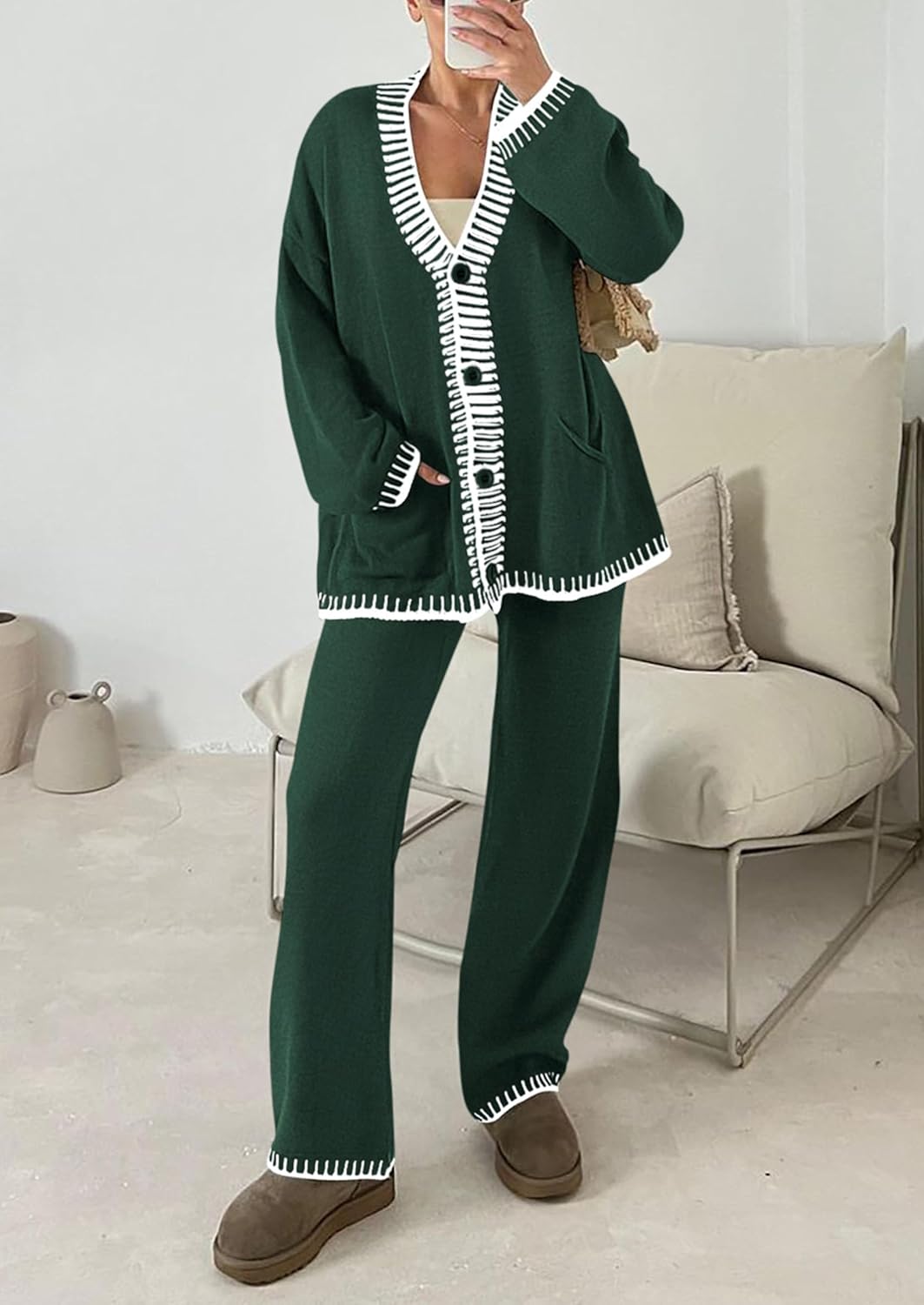 PRETTYGARDEN Lounge Sets for Women Fall 2026 Loungewear 2 Piece Outfits Cardigan Sweaters Track Suit Matching Winter Clothing - Image 4