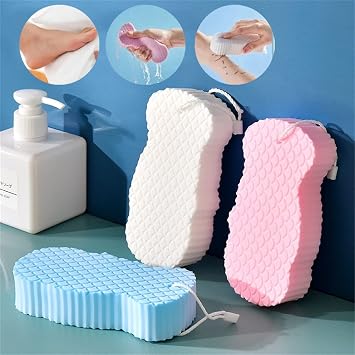 Magic Exfoliating Bath Sponge, Exfoliating Bath Sponge Remover Dead Skin, Super Soft Body Scrubber Bath Exfoliating Scrub Sponge Shower Brush, Skin Friendly and Reusable for Adults Children (Blue)