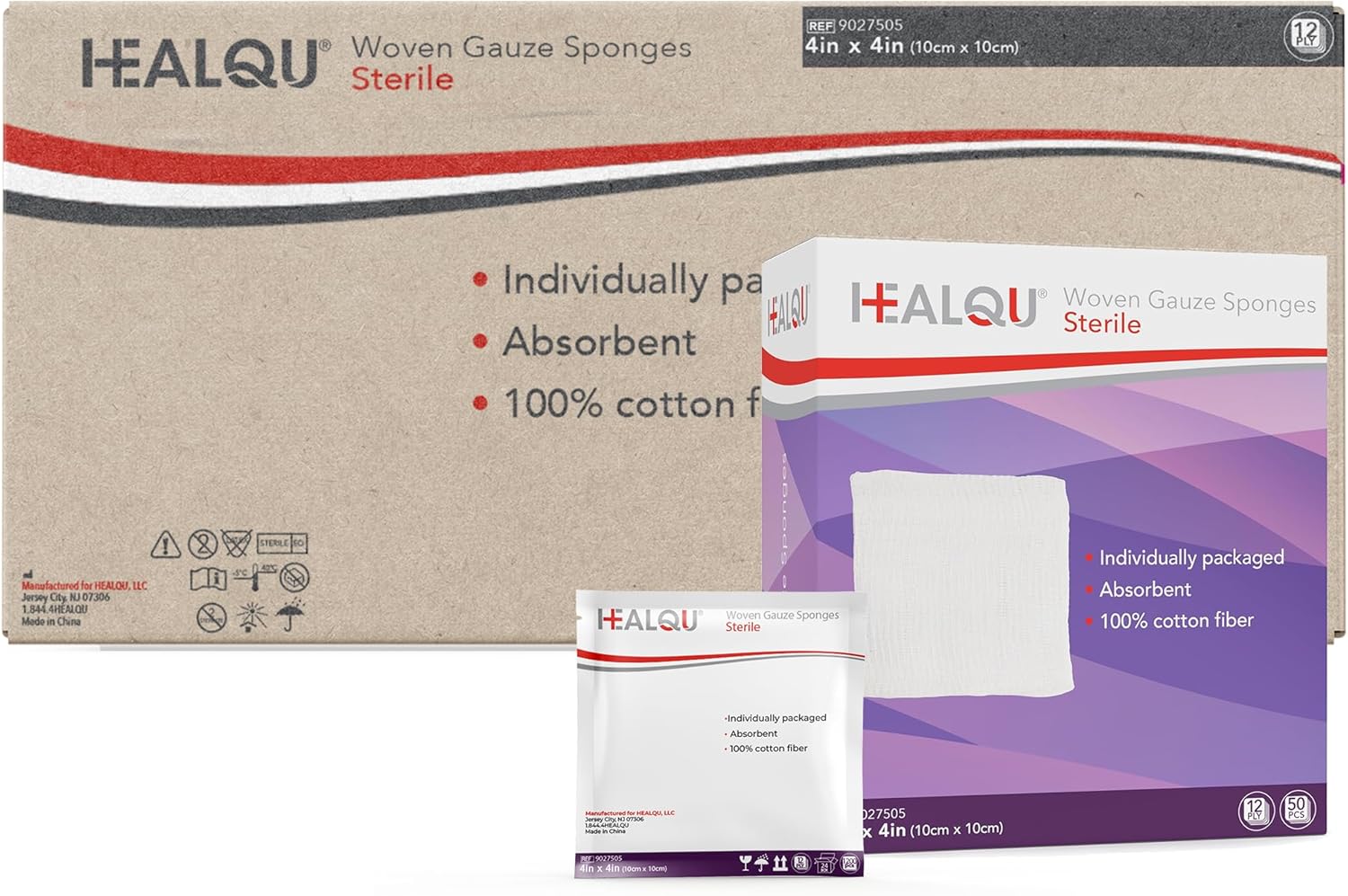 4x4 Gauze Pads Sterile 1200ct (24 Boxes of 50) - 12Ply, Individually Wrapped Large Gauze Pads, Absorbent Woven Cotton Gauze Sponges for Wounds Bulk, Essential for First Aid Kits & Medical Facilities