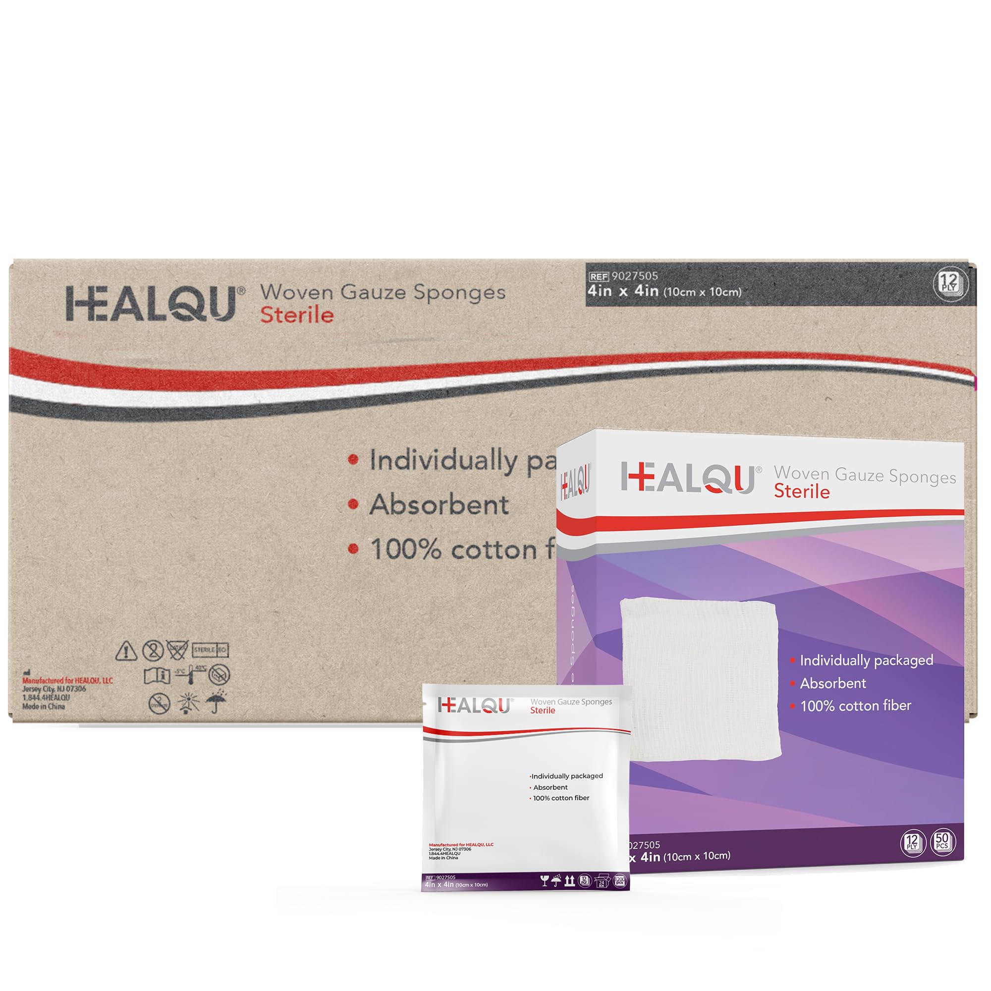 Garza sterile 4 x 4 1200 ct (24 scatole da 50) – 12 strati, confezionati singolarmente, spugne di garza di cotone assorbenti per ferite, essenziali per kit di primo soccorso e strutture mediche