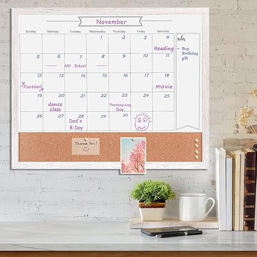 Miniatura 3 de Calendario de Pizarra Blanca de Borrado en Seco para Pared, Combinación de Pizarra Blanca Magnética de Borrado en Seco y Tablero de Anuncios, 23.6"