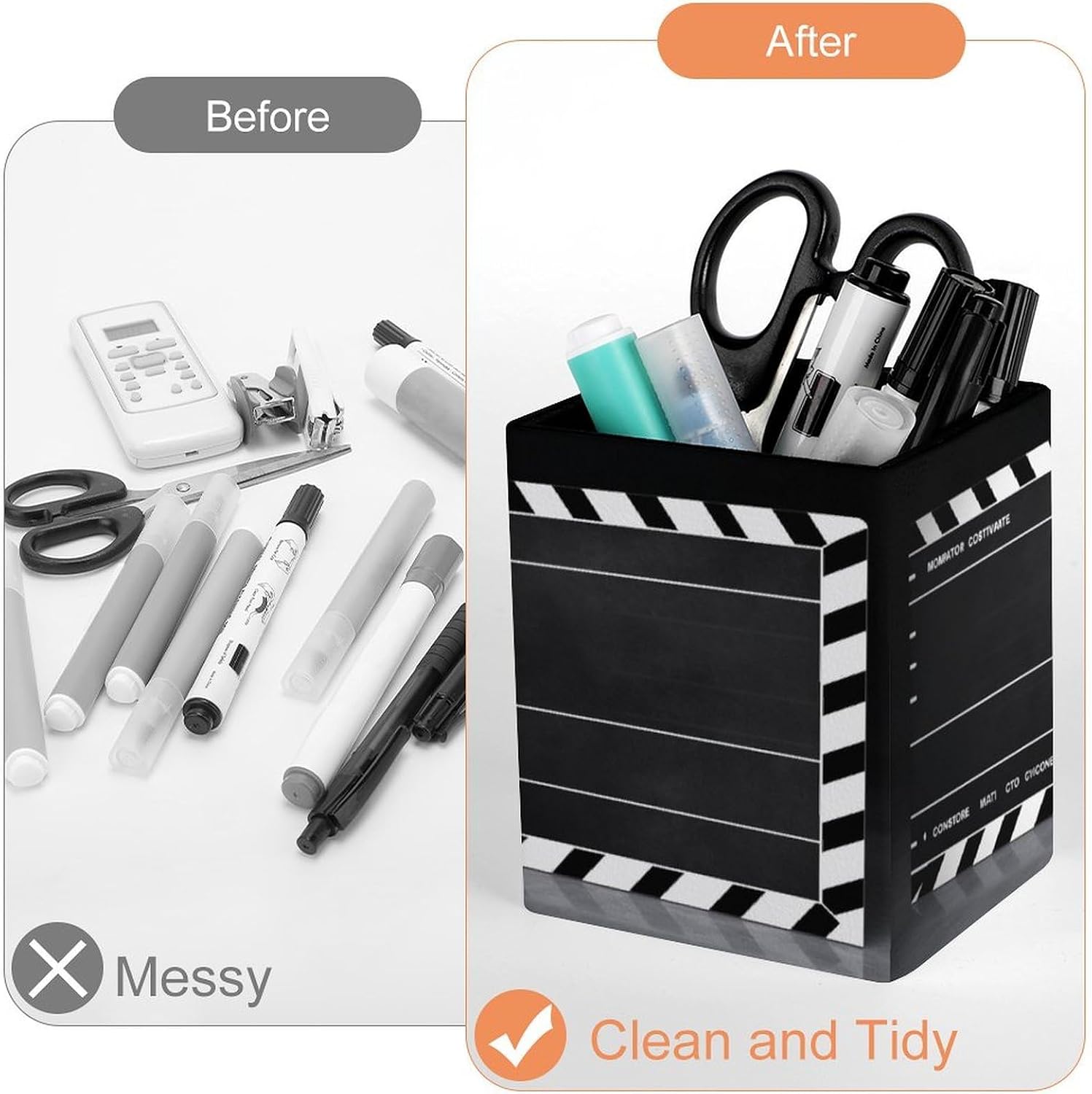 Square Pen Holder Movie Clapboard Desk Organizer Pencil Cup image 3