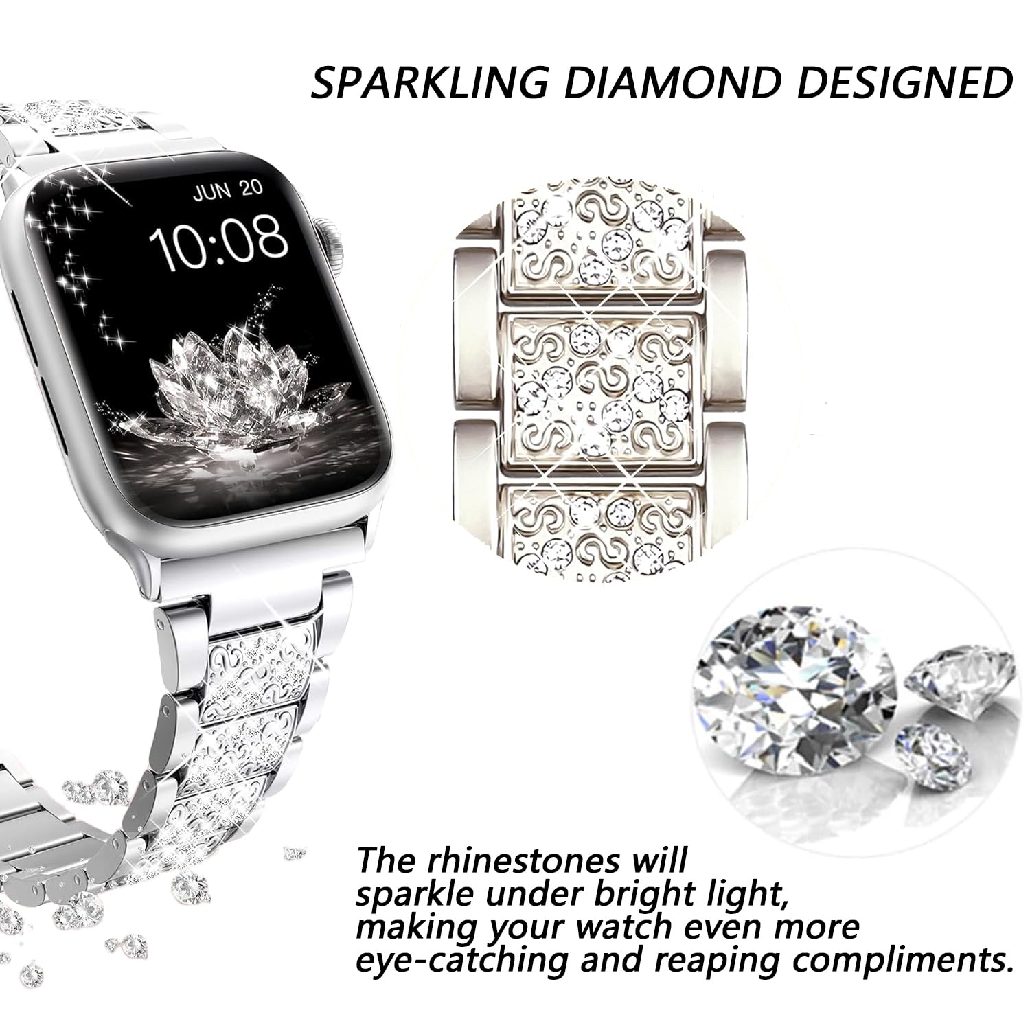 JJii Sung Bling Diamond Strap compatible with Apple Watch Straps 38mm 40mm 41mm 42mm 44mm 45mm 46mm 49mm - Image 2