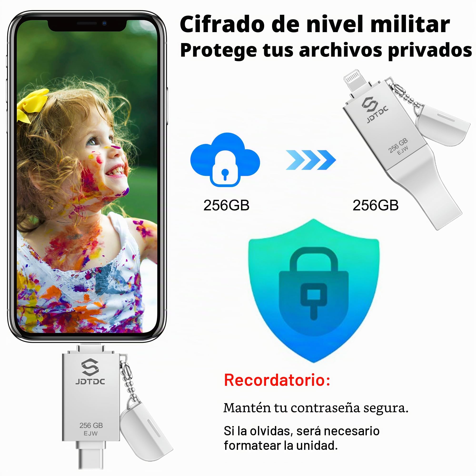 Apple MFi 256GB Memoria USB para iPhone, Pen Drive Lightning, Flash Drive Externo para iPad/Android/PC/Mac, Photostick con Transferencia de Fotos