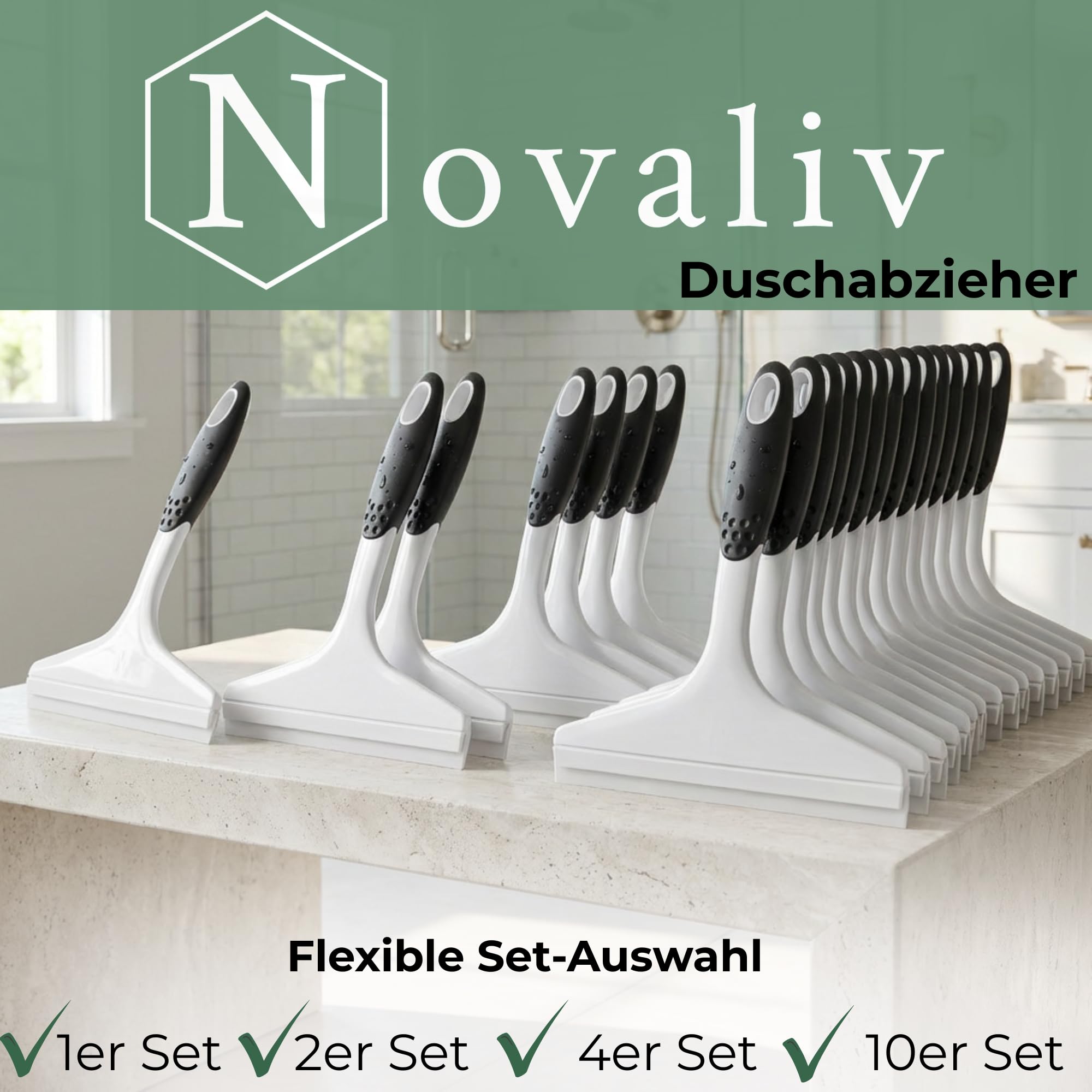 Novaliv 10 x ściągaczka do kabiny prysznicowej 23,5 cm, biała, ergonomiczna rączka, ściągaczka do wody, ściągaczka do szyb łazienka, accressoires