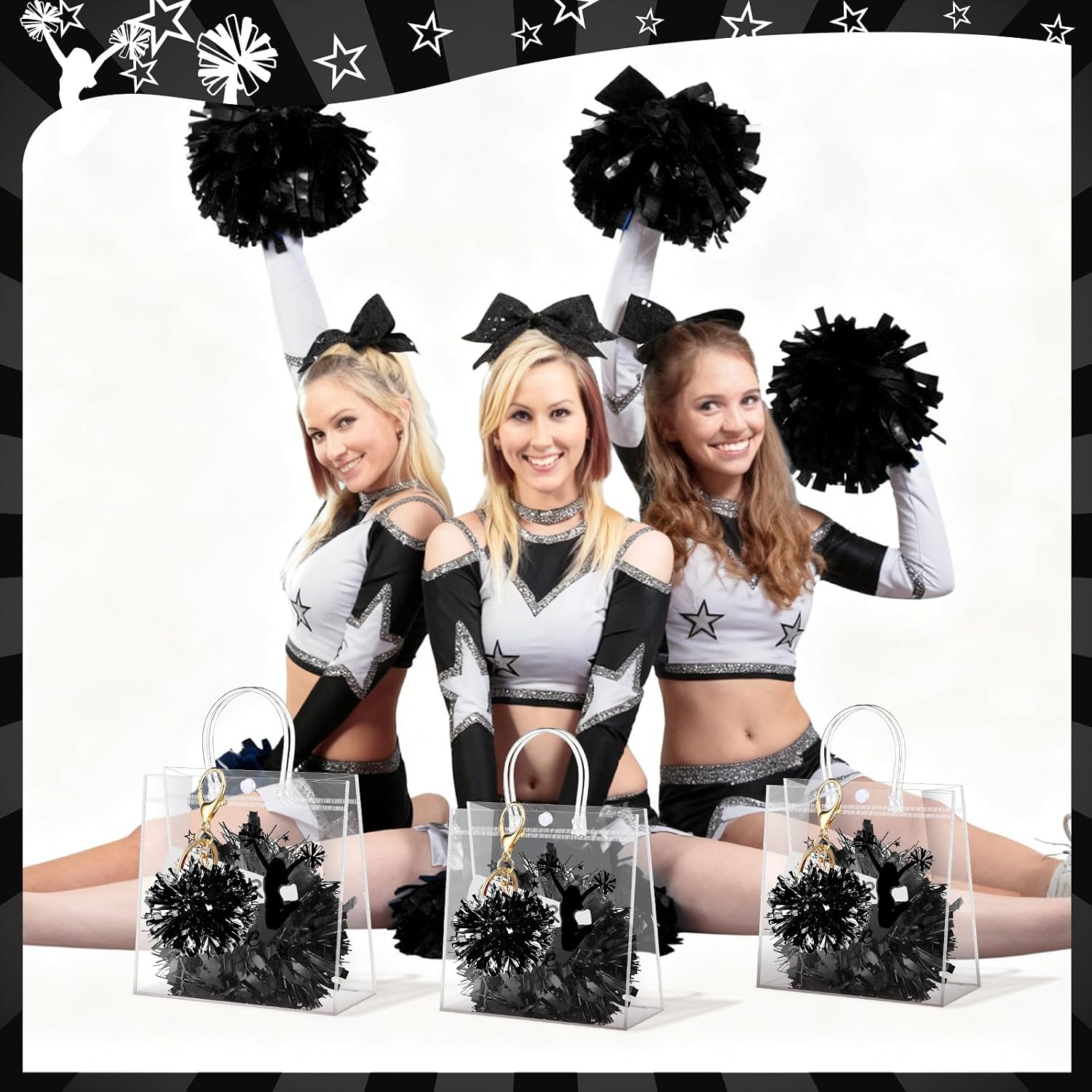 Landical 72 Pcs Cheerleading Gift Set Cheer Bags Keychain Bracelet, Black image 4