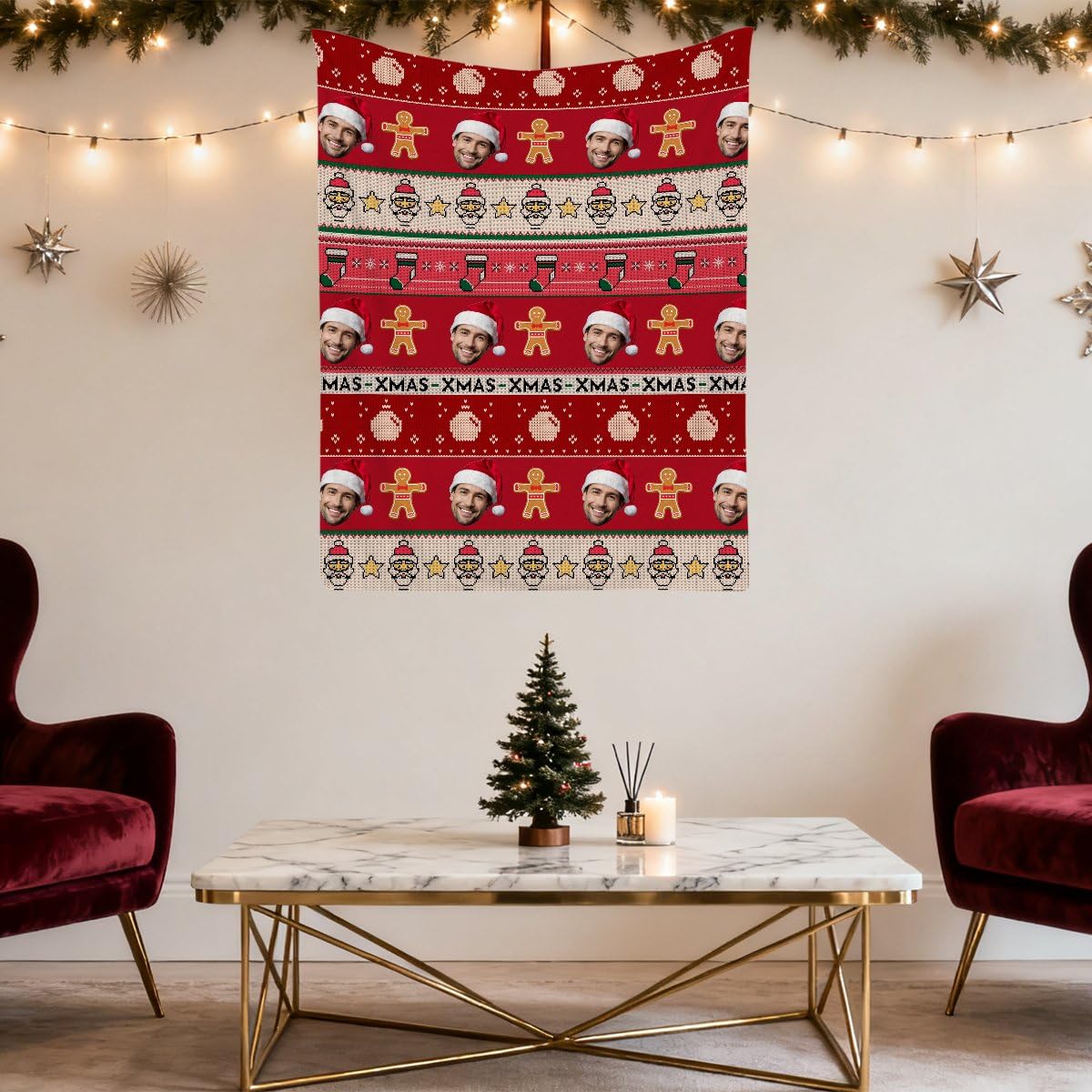 Manta de Navidad personalizada con cara, franela de felpa acogedora personalizada, regalo suave y cálido para novio, novia, mamá, papá, familia, niños