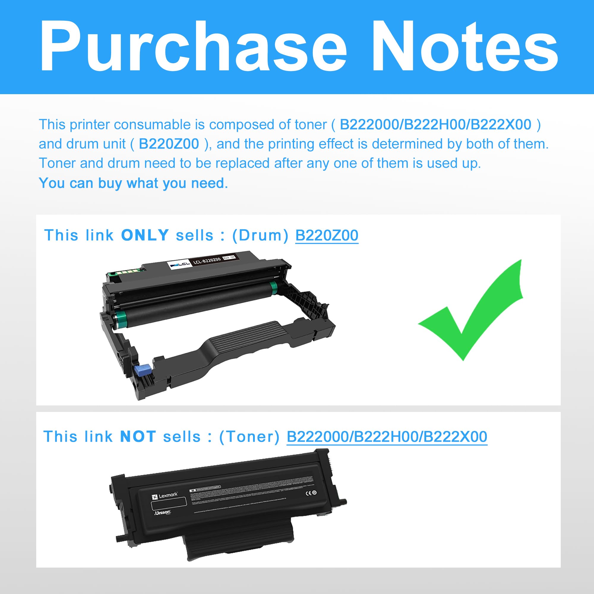 LCL Tambour Compatible Noir B220Z00 MB2236i B2236dw MB2236adw MB2236adwe Remplacement pour Lexmark MB2236i B2236dw MB2236adw MB2236adwe Printer