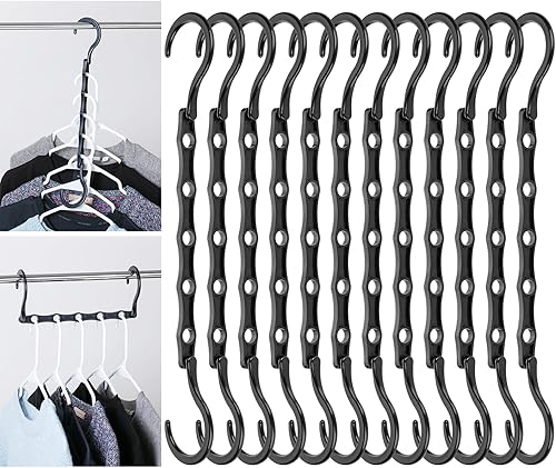 Miniatura 8 de Mr. Pen - Perchas de ahorro de espacio para ropa, 12 piezas, color blanco, perchas de plástico para ropa que ahorran espacio, 5 ranuras, ganchos