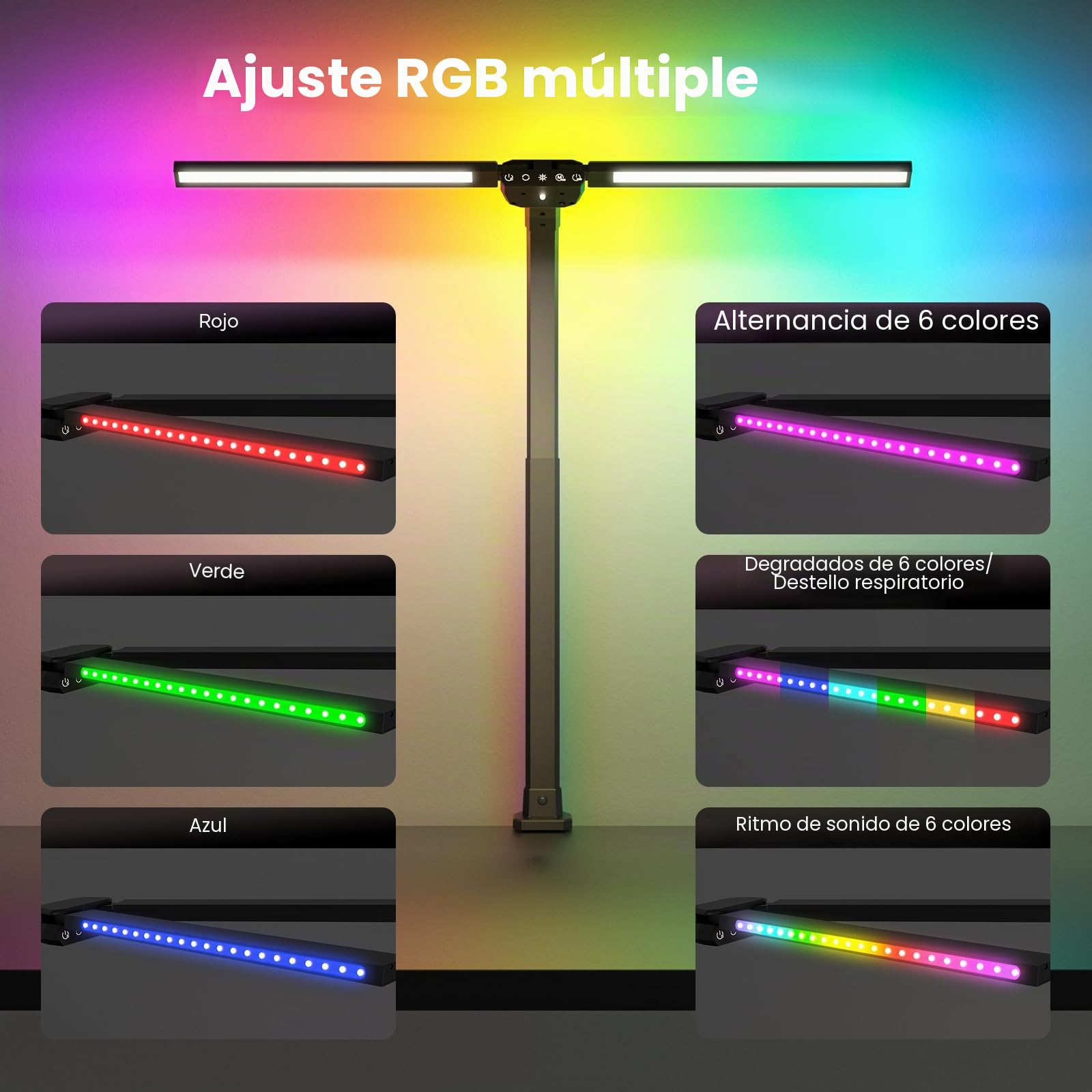 SIBRILLE Lámpara de escritorio RGB de doble cabeza LED regulable, 22 W, 80 cm, luz diurna con mando a distancia, giratoria, protección ocular, cuello de cisne