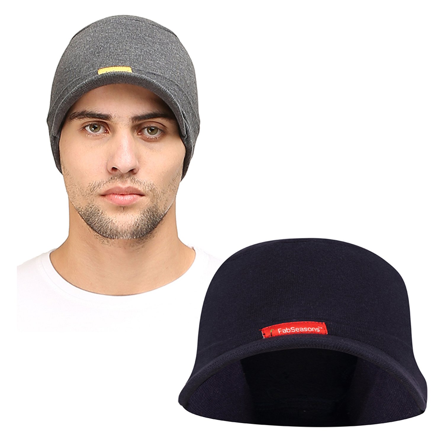 FabSeasons Cotton Skull Cap with Peak, Ideal for All Summer & Winters. Combo Pack of 2 (Blue, Dark Gray) (B074G15BM2) Amazon Price History, Amazon Price Tracker