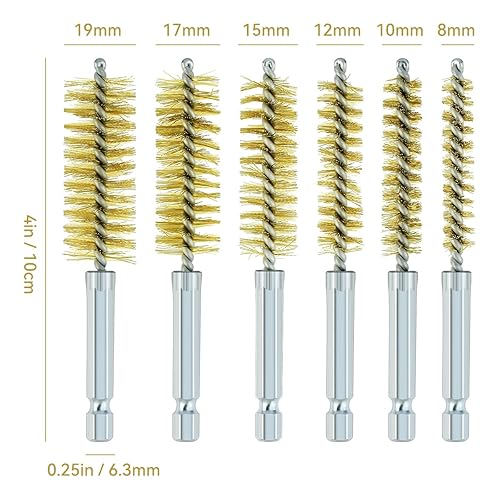Miniatura 2 de 6 cepillos de latón con vástago hexagonal de 14 de pulgada, cepillos de alambre trenzado con diferentes tamaños, cepillo de alambre de cerdas para