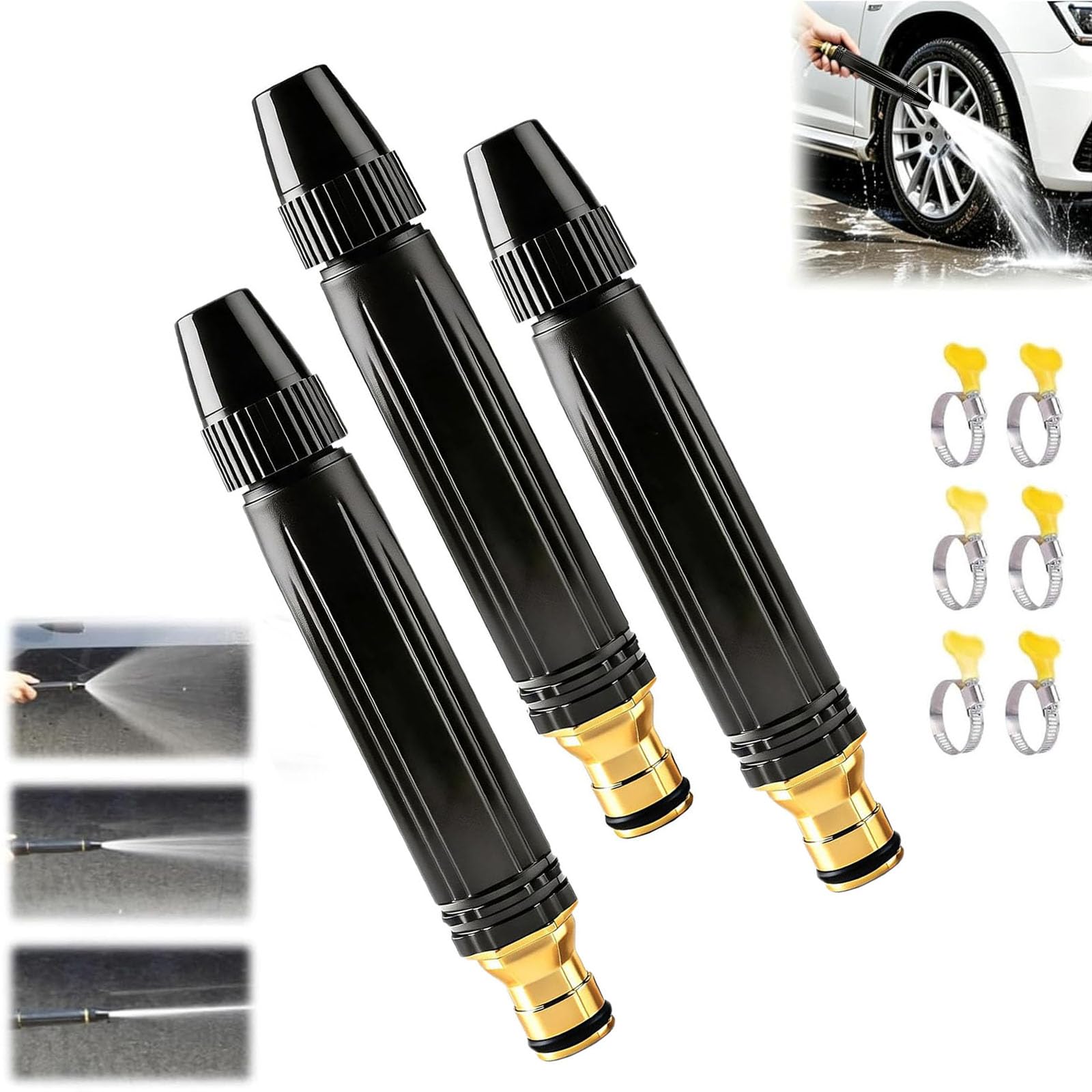 Heavy Duty Adjustable Twist Hose Nozzle Jet Sweeper Nozzle, Home High-Pressure Car Wash Water Gun with Booster Nozzle, Adjustable Spray Patterns for Car Washing and Outdoor Cleaning (3pcs)