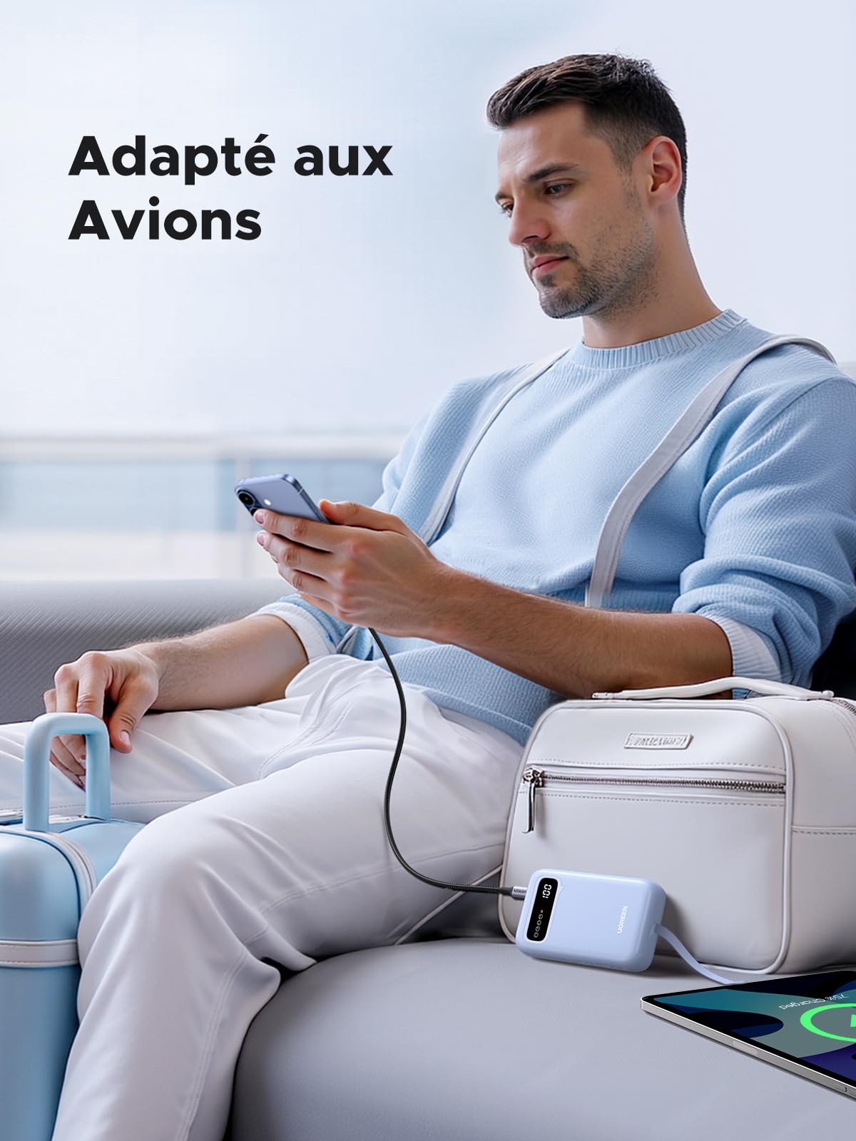 UGREEN Batterie Externe 20000mAh 22.5W Câble Intégré USB C Power Bank Portable Charge Rapide 2 Ports Emoji Affichage Compatible avec iPhone 17 16 15 14 13 Air Plus Pro Max Galaxy S25 S24 iPad (Bleu)