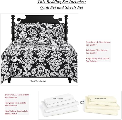 Miniatura 8 de Juego de colcha de 7 piezas, tamaño matrimonial, microfibra acolchada sin arrugas con estampado Brea, incluye juego de 3 cubrecamas y juego de