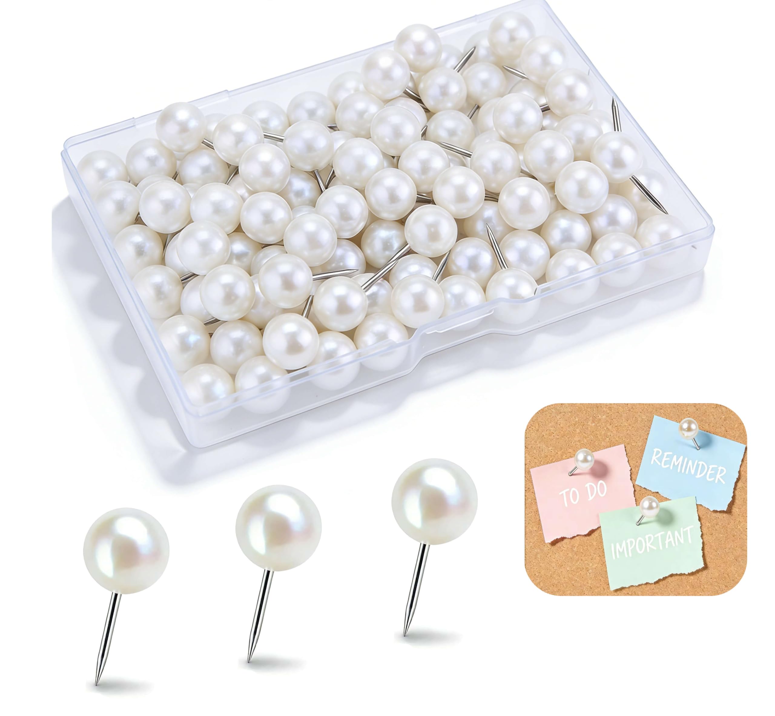 Vintrex 100 Pcs Pearl White Decorative Push Pins - Cute Large Round Head Thumb Tacks for Bulletin Board & Cork Board - Aesthetic Pearl Pins for Photos, Maps, Calendars, Home & Office Decor