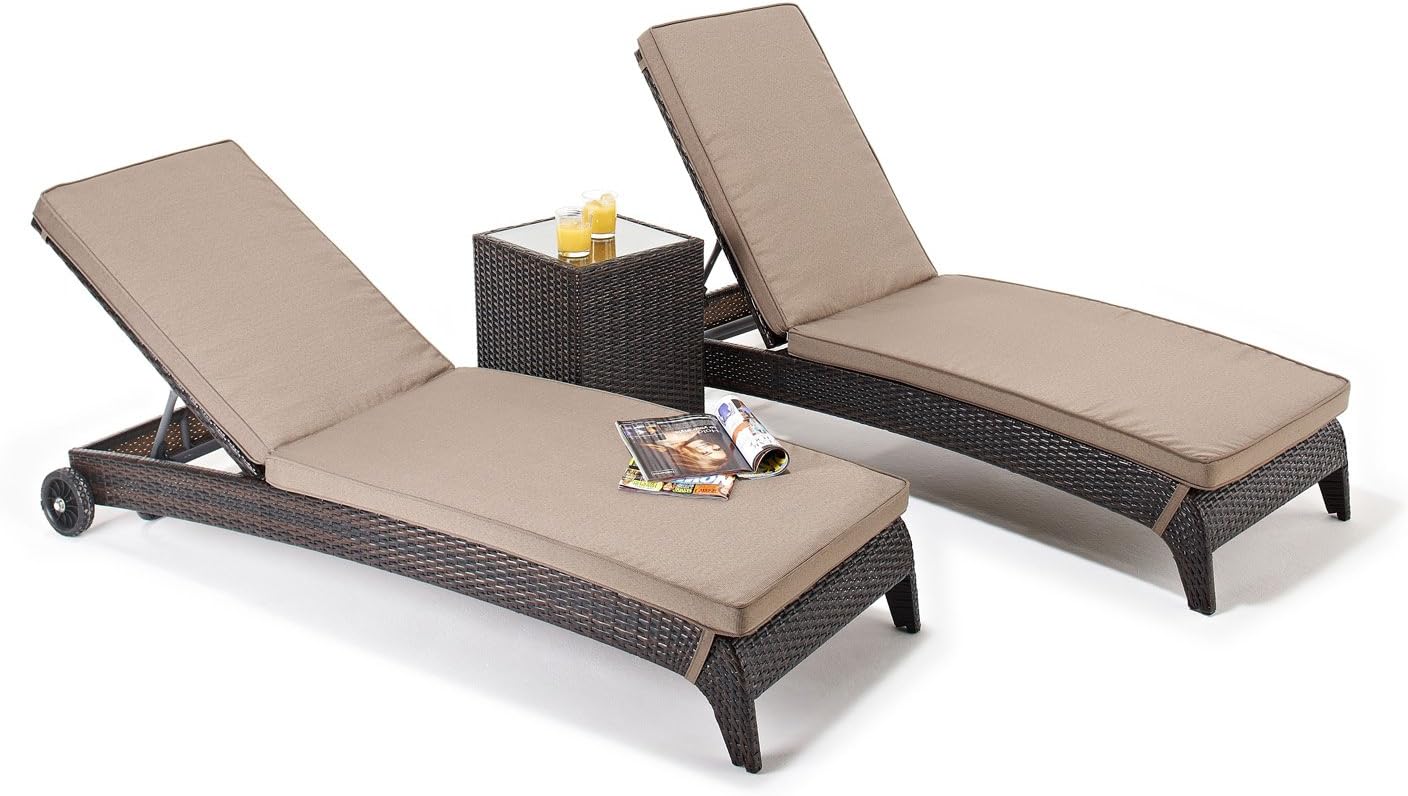Sun Lounger Set Two Rattan Sun Loungers with Side Table Outdoor