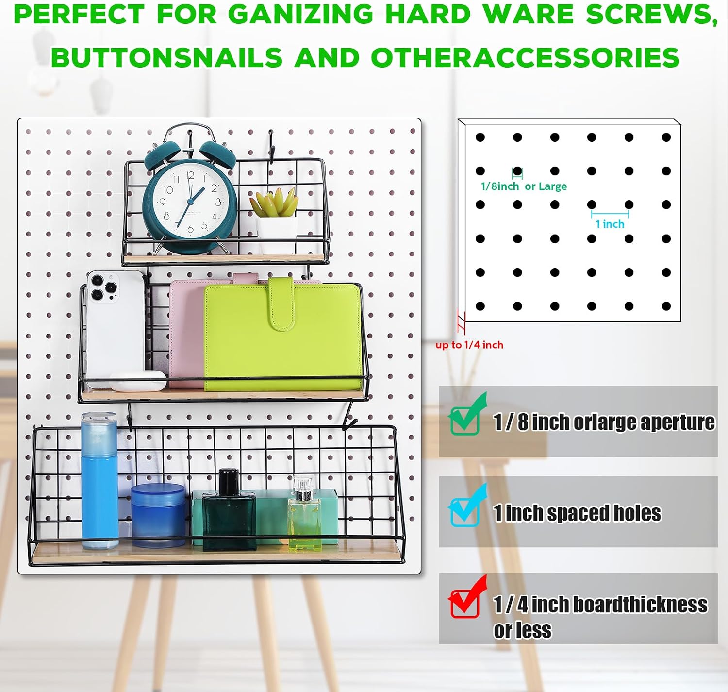 Roowest 3 Sets Metal Pegboard Shelves with Steel Peg Board Brackets and Hooks Wall Organizer Storage Display Tray Accessories for Craft Room Home Office Garage Nursery Workbench Kitchen(Black)