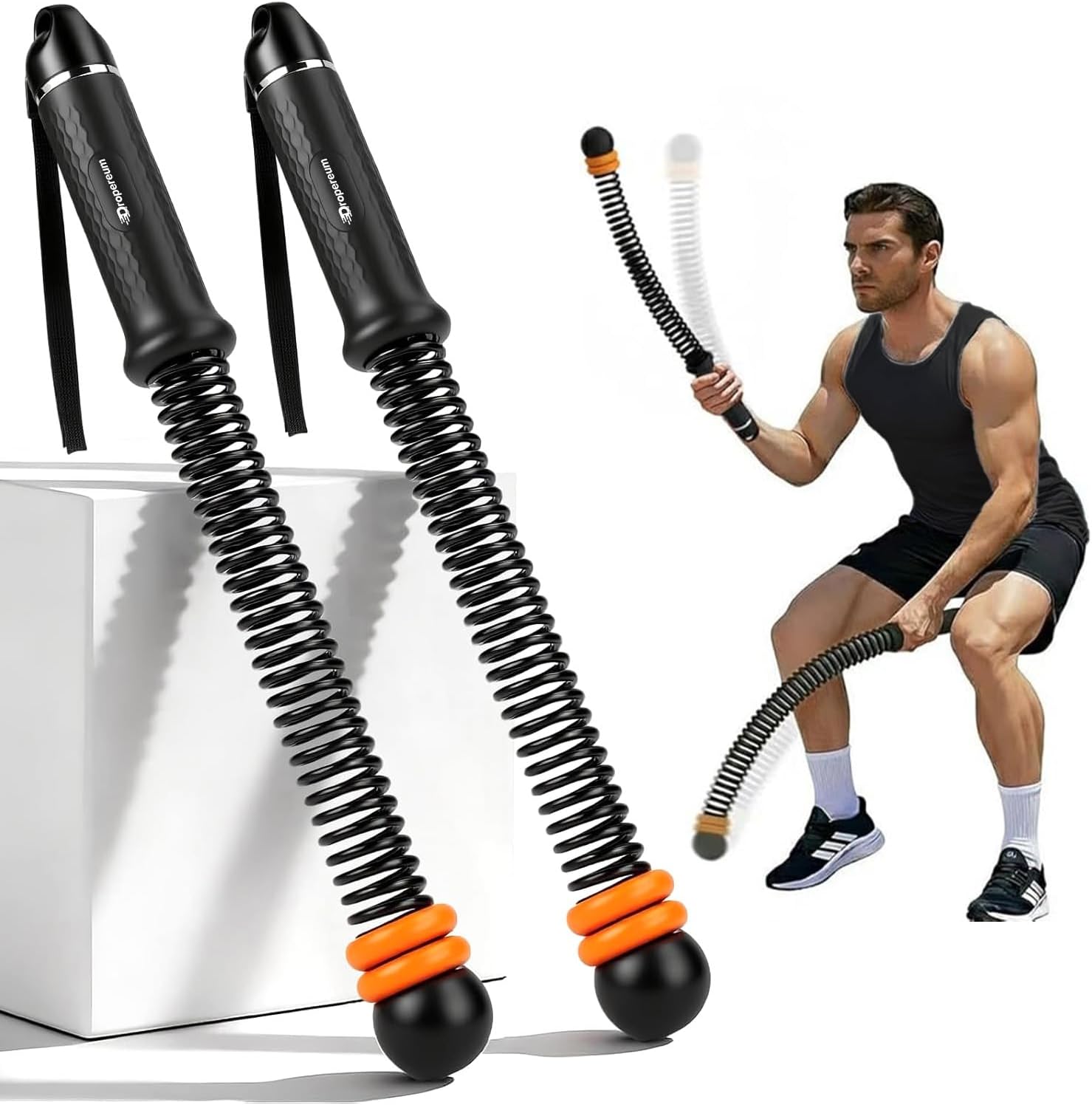 Weighted Ropeless Battle Rope with Handles, 2PCS Weighted Ropeless Battle Ropes, Adjustable Resistance Fitness Rope for Home Gym, Full Body Workout, Cardio Training, Low Impact Exercise Equipment