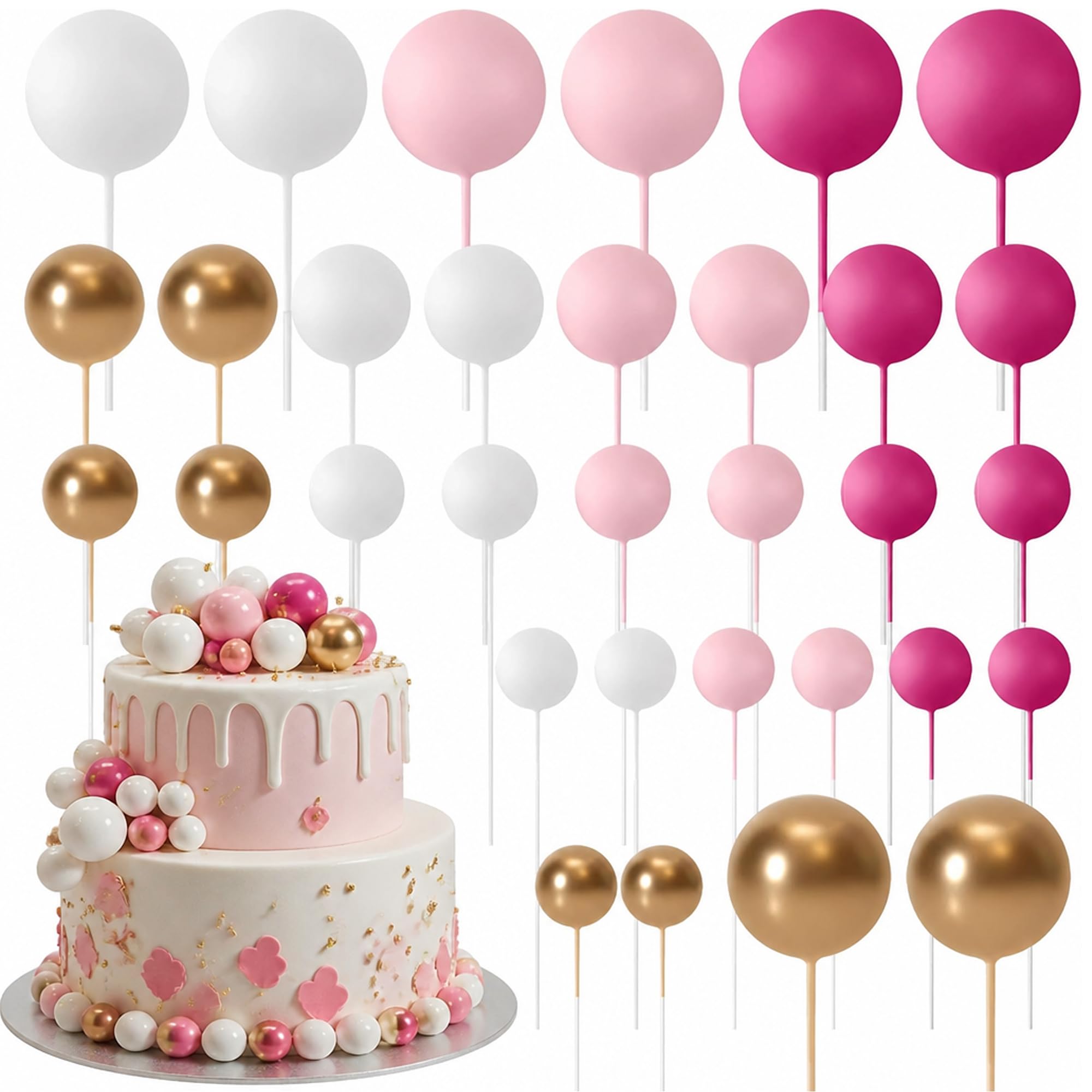 Cake Toppers & Cupcake Decorations – 32 Pcs Mini Balloon Picks