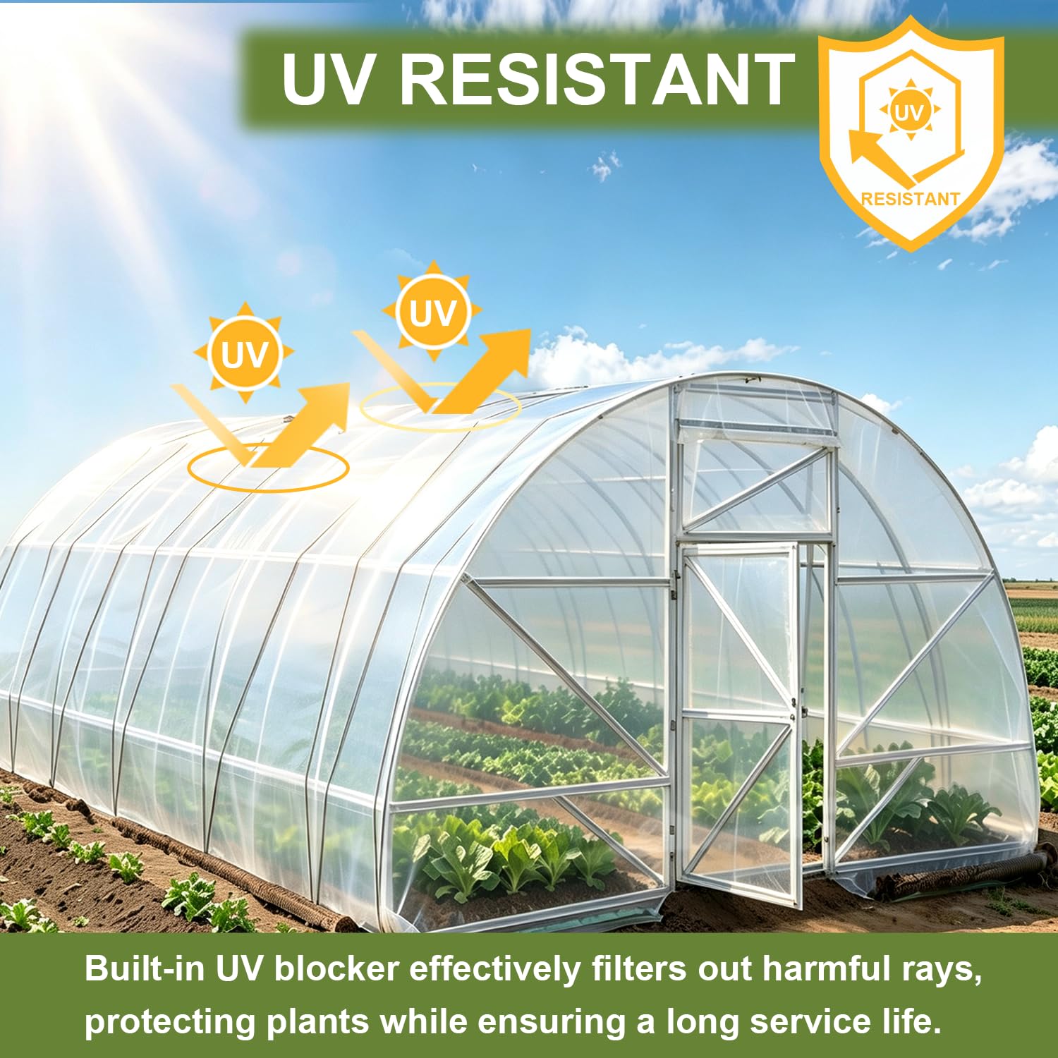 Lámina de plástico para Invernadero, película Transparente para Invernadero, 12 x 25 pies, 6 mil, Resistente a los Rayos UV, Cubierta de plástico de Polietileno para Granjas, jardín,