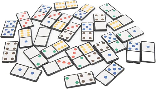Miniatura 8 de Juego de dominó, juego de 28 piezas de dominó doble de seis juegos de dominó de plástico portátil, juego interactivo con puntos coloridos para niños