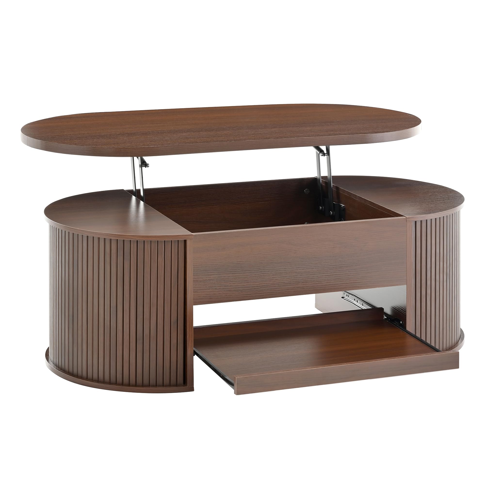 Merax Table basse élévable 110x55,5x40 cm, hauteur réglable avec côtés en bois incurvés, étagère extensible, meuble de salon multifonctionnel, espace de rangement pour collations, livres, électronique