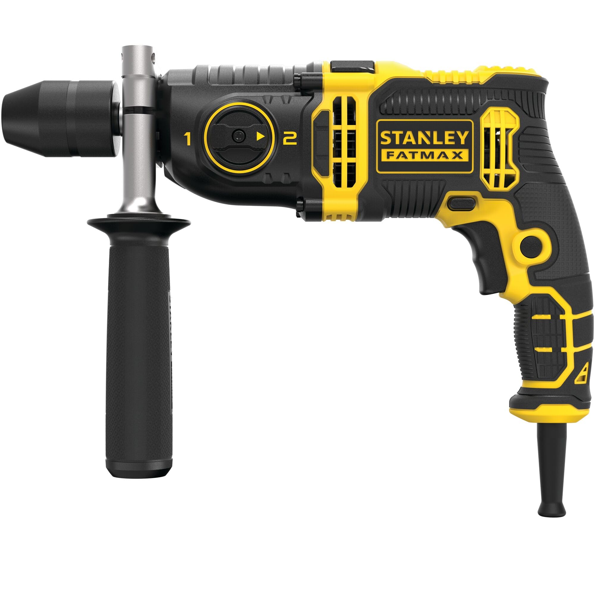 Stanley Perceuse à Percussion FMEH850K-QS - 850 W - 2 Vitesses - 54400 cps/min - Mandrin Auto-serrant 13 mm - Carter Métallique - Filaire et Compacte - Livrée en Mallette - Gamme FATMAX Jaune