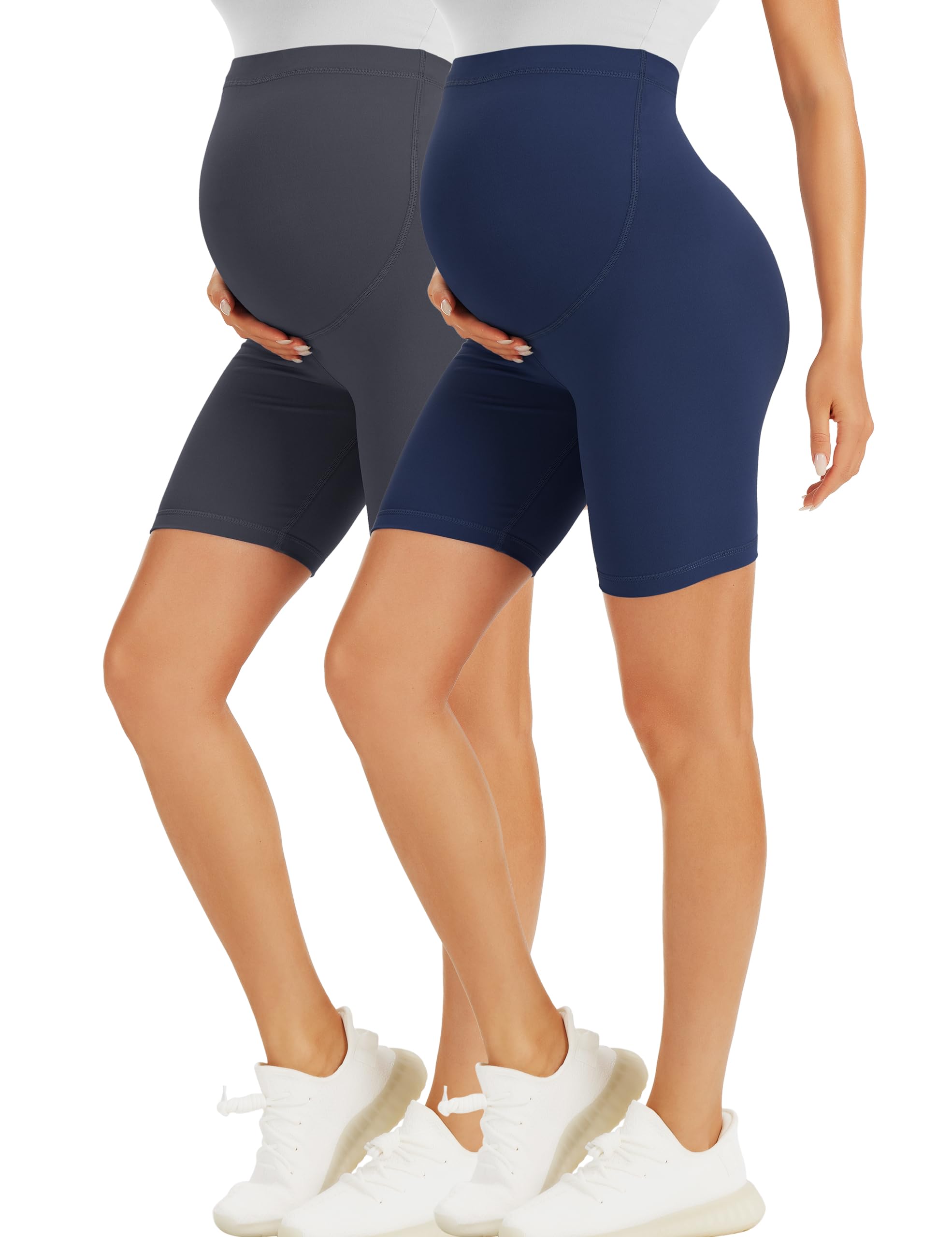 BONVIGOR Maternity Shorts Over The Belly - 5" Biker Workout Yoga Active Athletic Pregnancy Short Pants Lounge Pajama