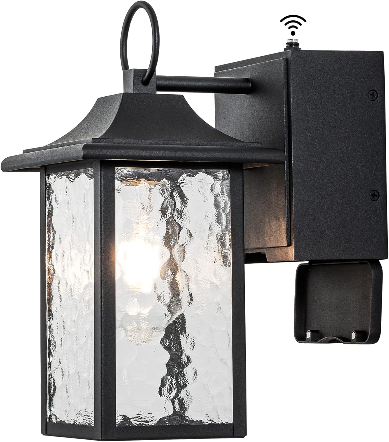 Outdoor Porch Light with GFCI Outlet, Dusk to Dawn Exterior Lights Fixture Wall Mount for House, Black Wall Sconce Lighting with Plug, Waterproof Patio Lights for Garage