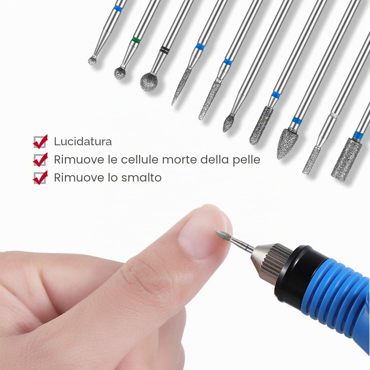 10 Pezzi Punte Fresa Unghie,Punta da Trapano per Fresa Manicure Elettrica Professionale Accessori per Lucidatura,Rimozione Gel, Pelle Morta, Strumenti per Manicure (03)