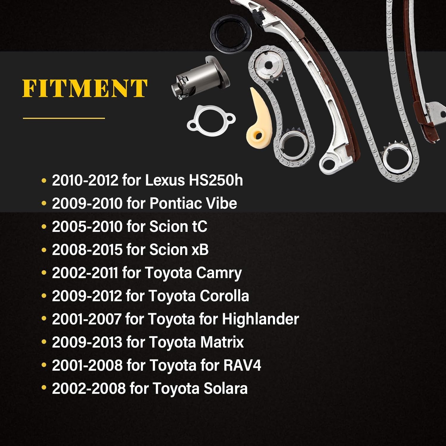 OCPTY Timing Chain Kit Compatible with 02-09 for Toyota camry 2.4L 09-10 for Toyota Corolla 2.4L 01-07 for Toyota for Highlander 2.4L 04-08 for Toyota for RAV4 2.4L 02-08 for Toyota Solara 2.4L