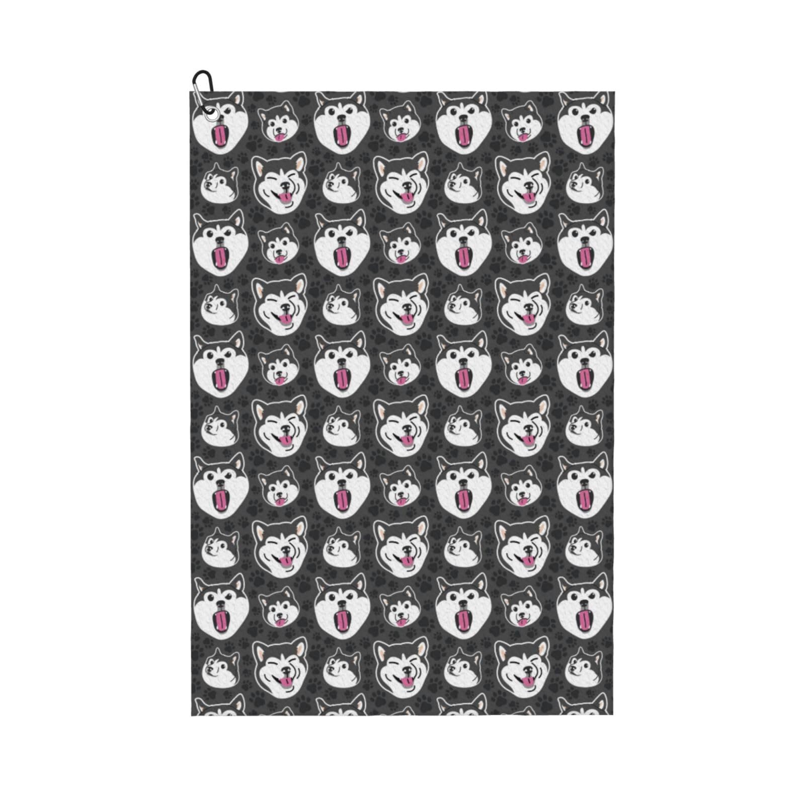 AOOEDM Husky Print Golf Towel with Carabiner Clip Absorbent Microfiber Golf Towel for Cleaning Golf Ball Club Putter Iron for Golf Bag Trolly Belt Loop 16" X 24"