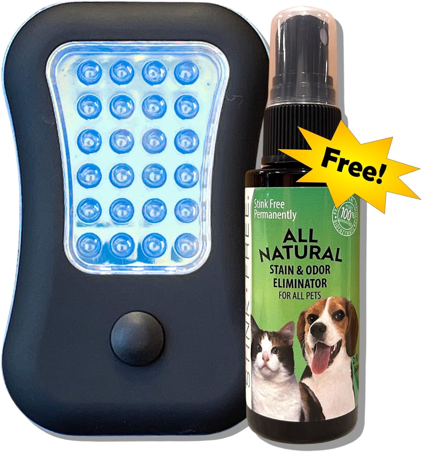 UV Black Light Flashlight for Pet Urine Detection. Great Ultraviolet Blacklight LED for Cat & Dog Pee Stain Detector with Free All Natural Urine Odor and Stain Remover 2 oz