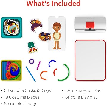 Osmo - Little Genius Starter Kit for iPad - 4 Hands-On Learning Games - Ages 3-5 - Problem Solving, Phonics & Creativity (Osmo iPad Base Included), Multicolor