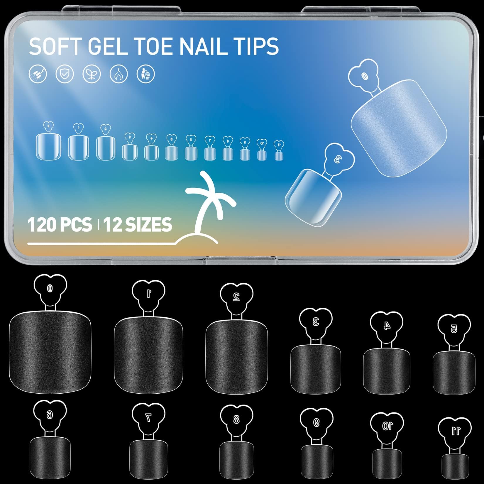 AORAEM Fake Toenails 120PCS Soft Gel Full Cover Toe Nail Tips Matte Press on Toenails 12 Sizes Acrylic Toenails Gel Nail Extensions for Women Nail Salons and DIY