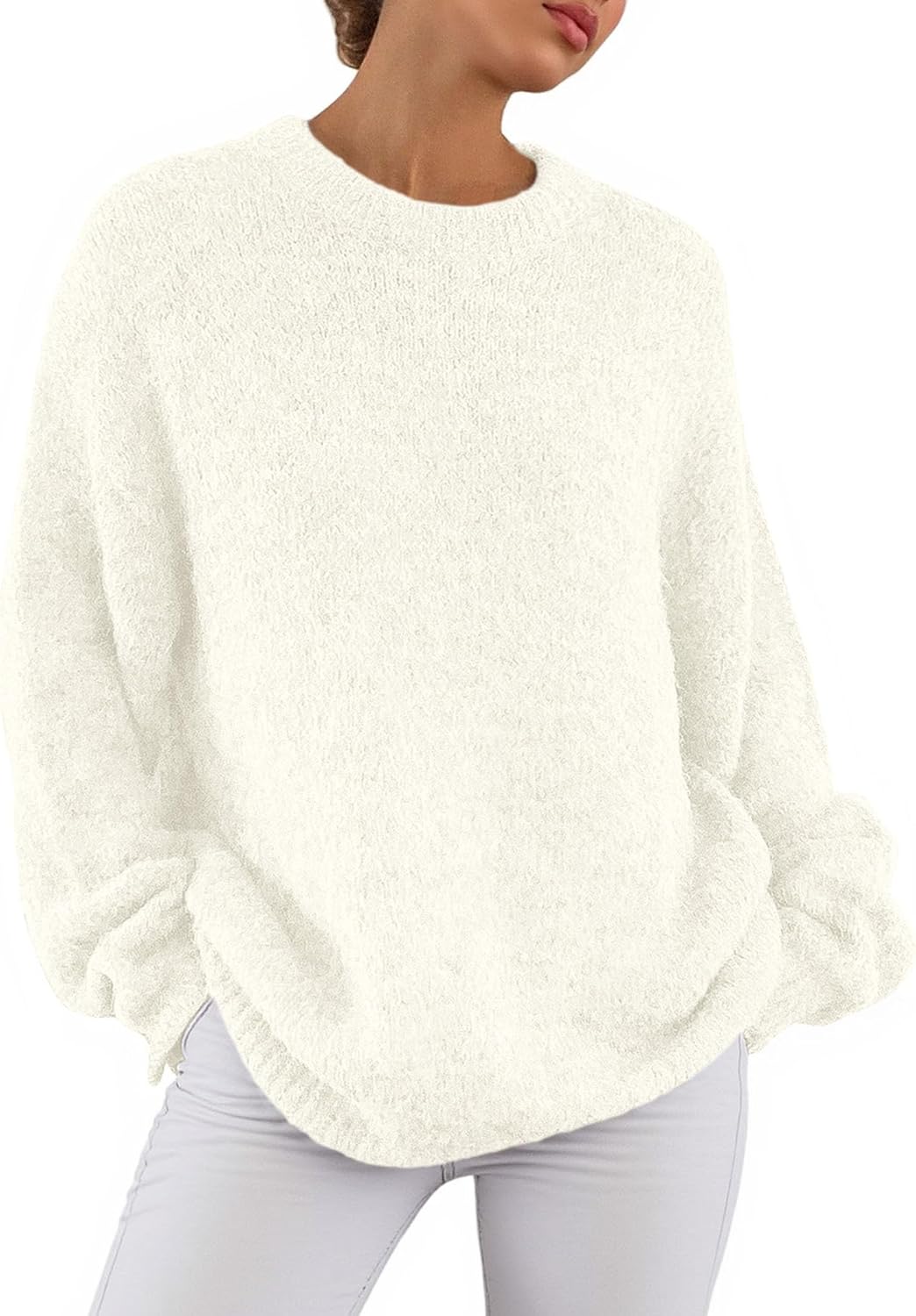 PRETTYGARDEN Womens Fall Long Sleeve Sweater Crew Neck Fuzzy Loose Fit Chunky Knit Oversized Pullover Sweaters Going Out Tops - Image 3
