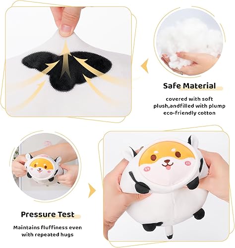 Miniatura 2 de AIXINI Linda almohada de peluche Shiba Inu de vaca de 15.7 pulgadas, animal de peluche de vaca Akita, suave Kawaii Shiba Inu con disfraz de vaca,
