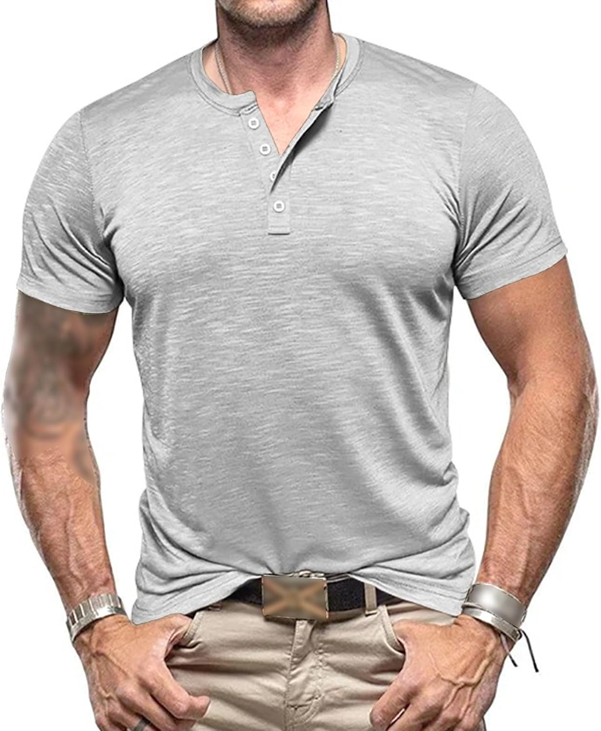 Men's Casual Short Sleeve Henley Shirts Slim Fit V-Neck Muscle Workout T-Shirts Summer Lightweight Basic Tee Tops