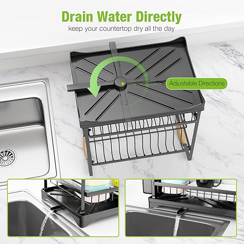 Miniatura 3 de Housmile Escurridor de platos, escurridor de platos de gran capacidad para encimera de cocina, escurridor de platos de acero inoxidable, estante de