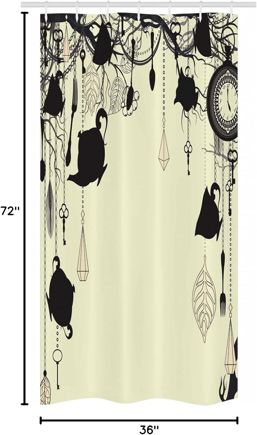 Ambesonne Antique Stall Shower Curtain, Vintage Tea Party Diamond Forks Spoons Cups Leaves Tree Branch Art, Fabric Bathroom Decor Set with Hooks, 36" W x 72" L, Avocado Green