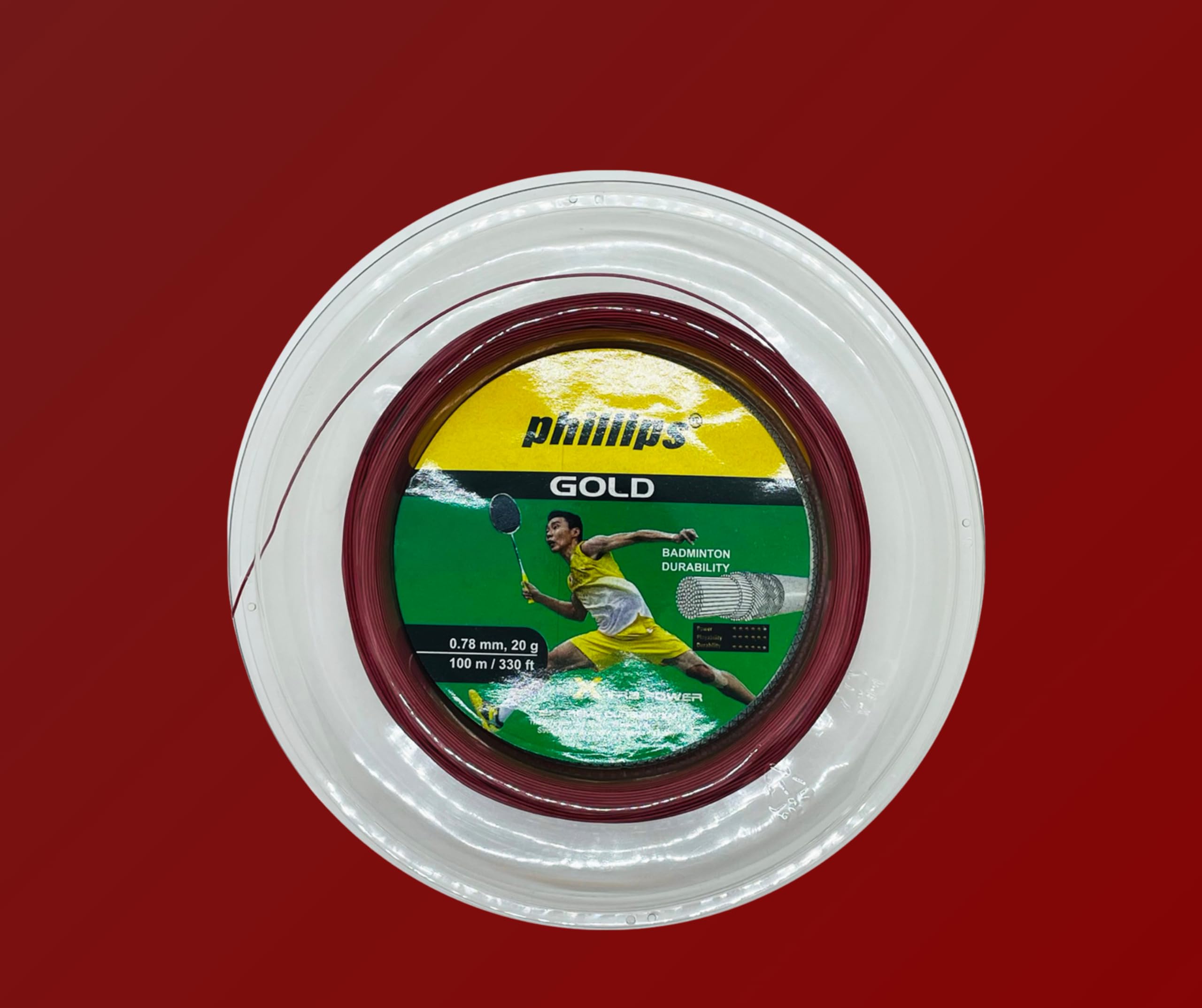 Phillips Gold Coil Badminton String, 100 Mtr, for 10 Rackets, Maroon, White, and Black, Power and Flexibility (Maroon)-image-41