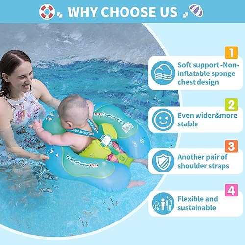 Miniatura 2 de Free Swimming Baby Inflable flotador para niños. Anillo inflable de cintura para alberca para niños de 3  72 meses, Verde, XL
