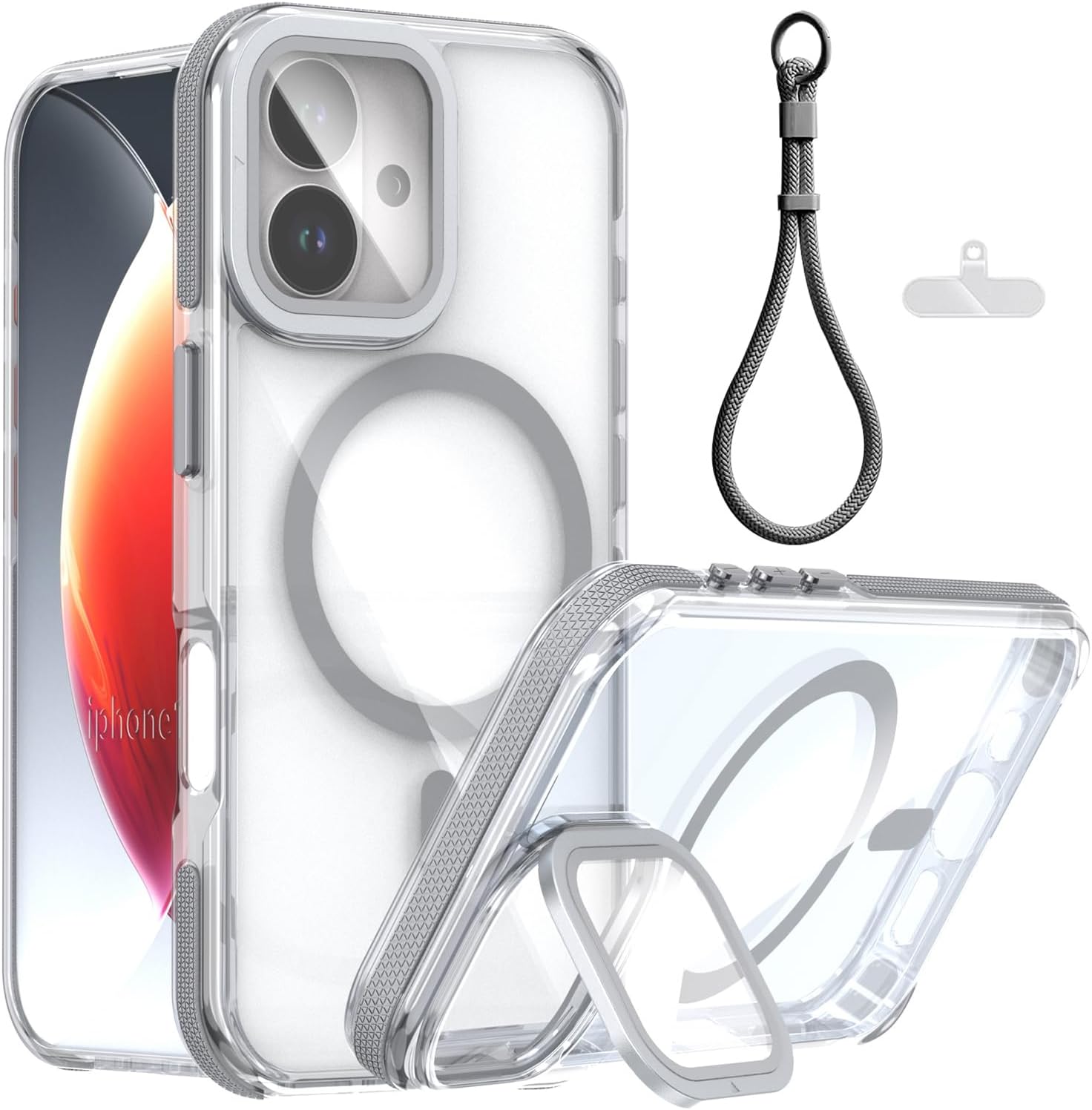 for iPhone 17 Magnetic Clear Case, MagSafe Compatible, Kickstand & Lens Protection, Soft Shockproof Bumper, Non-Yellowing Cover with Wrist Lanyard