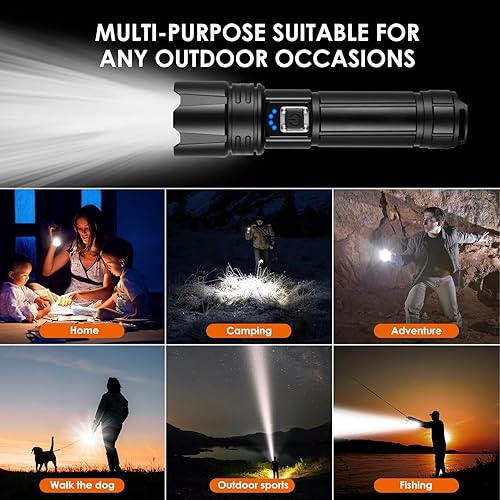 Miniatura 7 de ustopfire Linterna LED recargable de alto lúmenes, 250000 lúmenes, linterna táctica súper brillante con 5 modos, IPX5 impermeable, luz de flash de