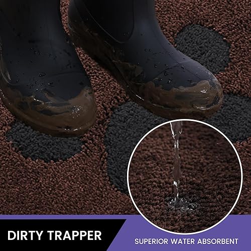 Miniatura 4 de Tapete para puerta de interior, tapete para perros para patas fangosas, súper absorbente, alfombra de entrada de bajo perfil con parte trasera