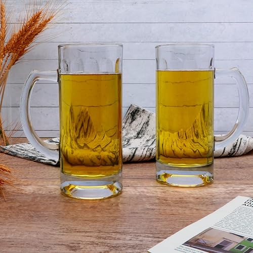 Miniatura 6 de Juego de 8 tazas de cerveza de vidrio transparente de 16 onzas con asa, tazas pesadas con pajilla, vasos grandes para beber cerveza para jugo, café,