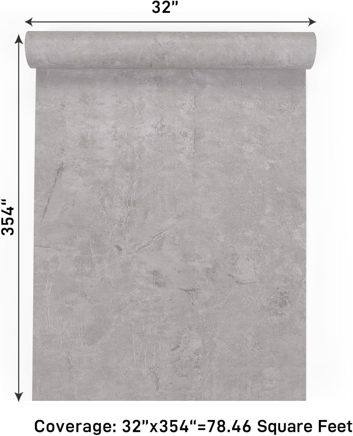 VaryPaper 32"x354" Large Size Grey Lime Wash Wallpaper Peel and Stick Concrete Contact Paper for Countertops Waterproof Removable Self Adhesive Industrial Cement Wallpaper for Bedroom Living Room