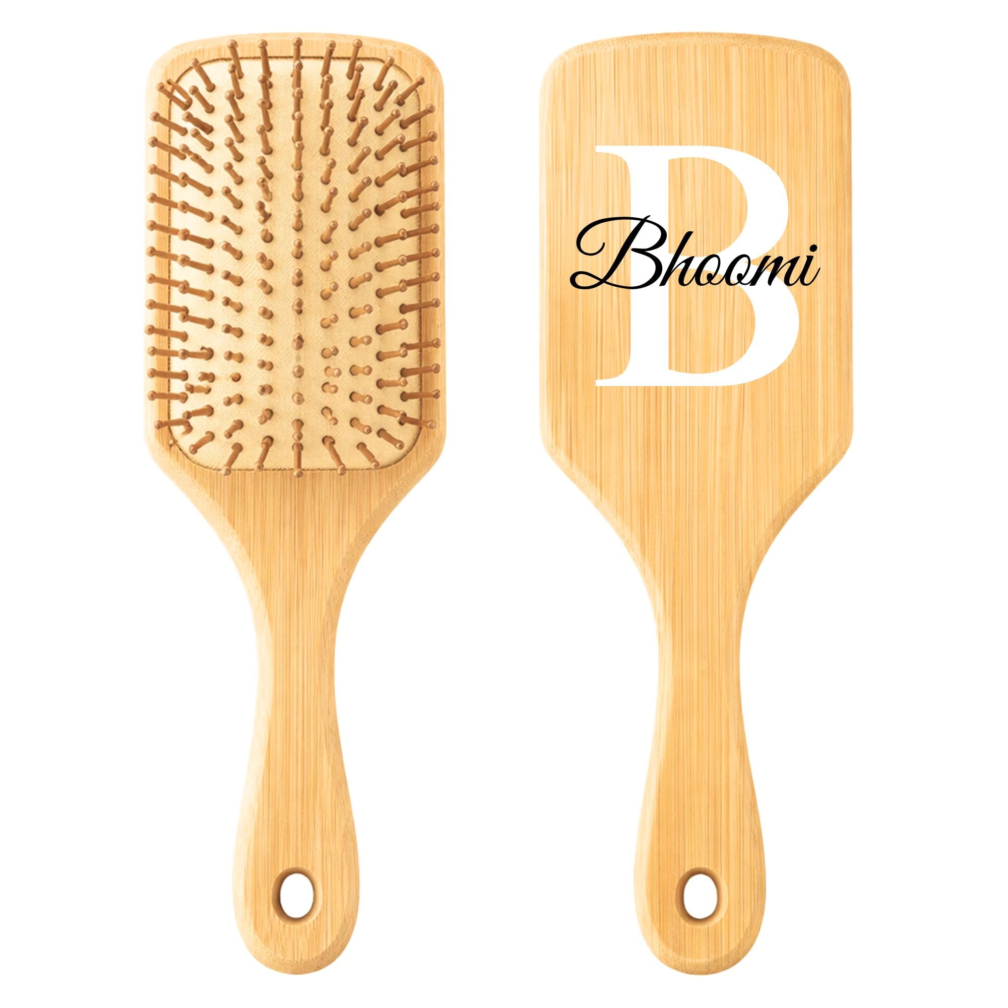 Kraftnooze Customised Wooden Paddle Hair Brush with Name & Initial Engraving | Personalized Hair Brush for Women & Girls | Detangling, Anti-Frizz, Scalp Massage | Gift for Birthday & Wedding-image-28